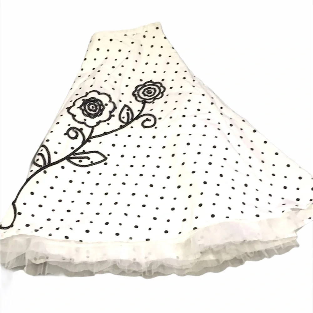 Justice Polka Dot Flower Skirt, White, Black, 10